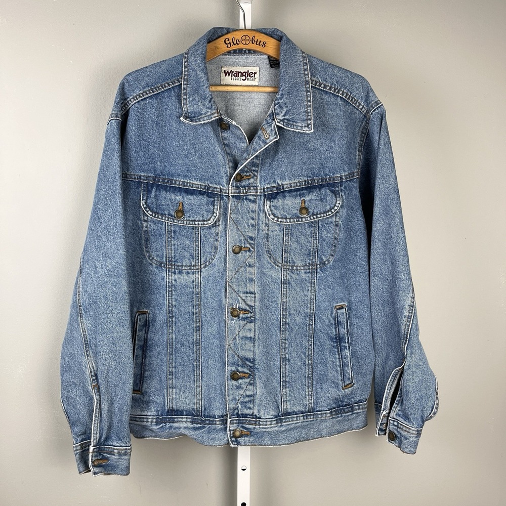 Wrangler Rugged Wear Denim Jean Jacket Mens XL Button Front 100% Cotton‎